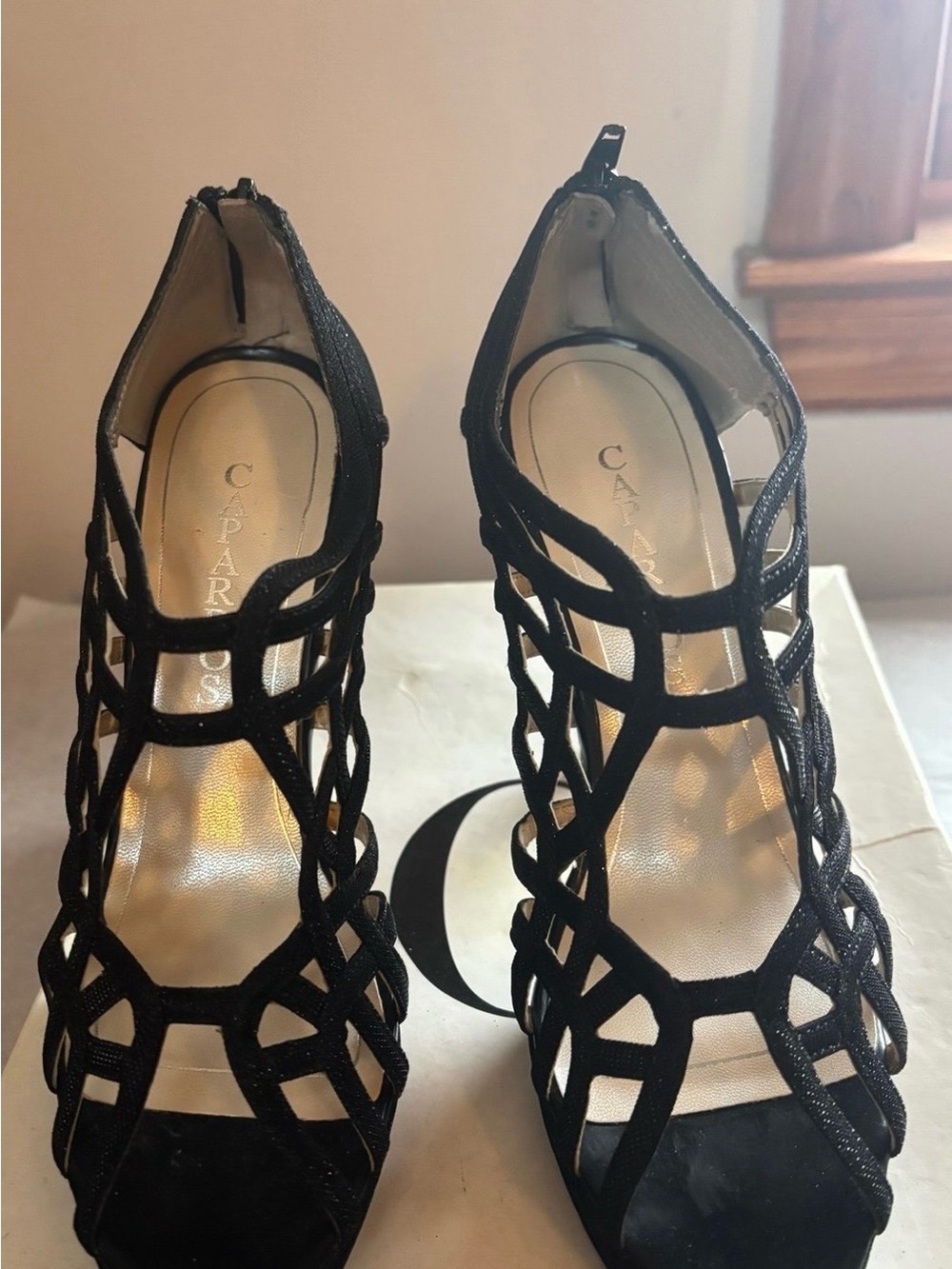 Caparros Black Strappy Cage High Heels